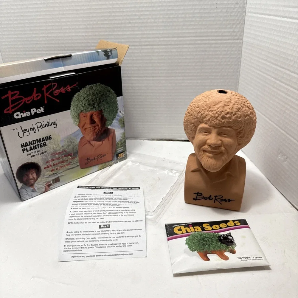 Chia Pet Bob Ross Decorative Pottery Planter Unused in‎ Open Box 2017